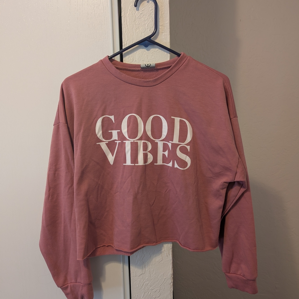 Pink 'Good Vibes' Cropped Sweatshirt